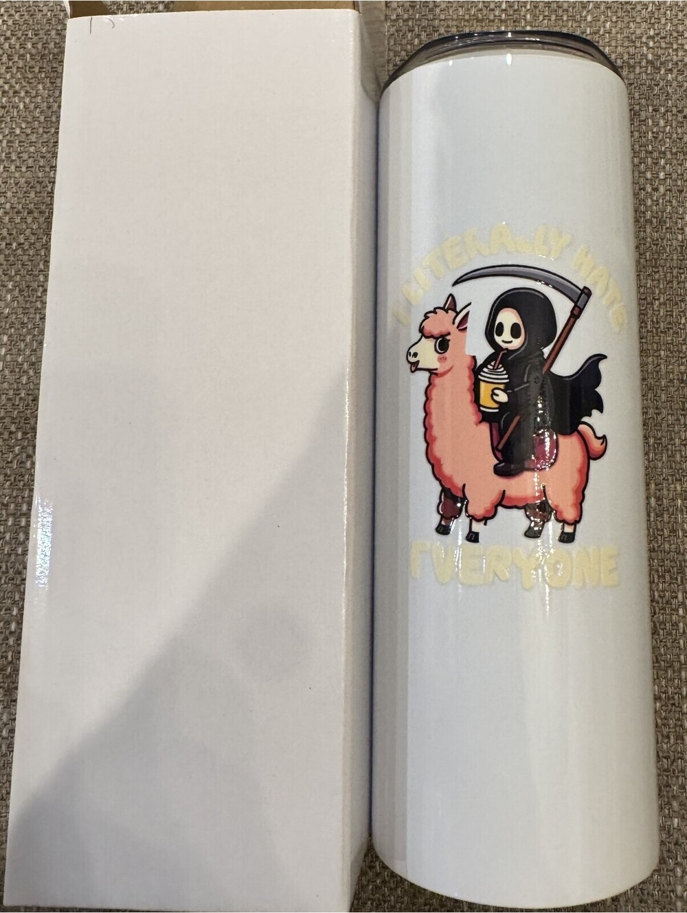 New White 20 Oz Skinny Tumbler Baby Reaper Custom Water Bottle Metal Straw